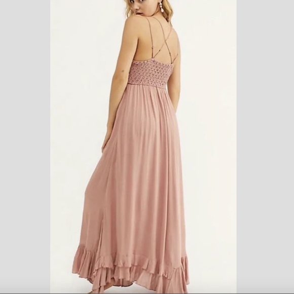 Free People One Adella Maxi Strappy Slip Dress Lace Bodice Rose - Picture 3 of 8